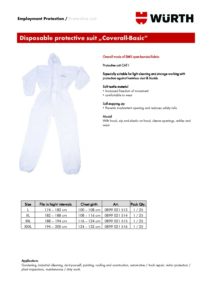 WÜRTH KERTAKÄYTTÖINEN SUOJAPUKU/-HAALARI ”Coverall-Basic” - Image 3