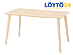 Vaalea puunvärinen IKEA LISABO ruokapöytä, jossa on kaunis saarniviilupinta.