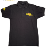 Uusi musta miesten poolopaita näyttävällä Pennzoil-brändäyksellä ja logoilla.