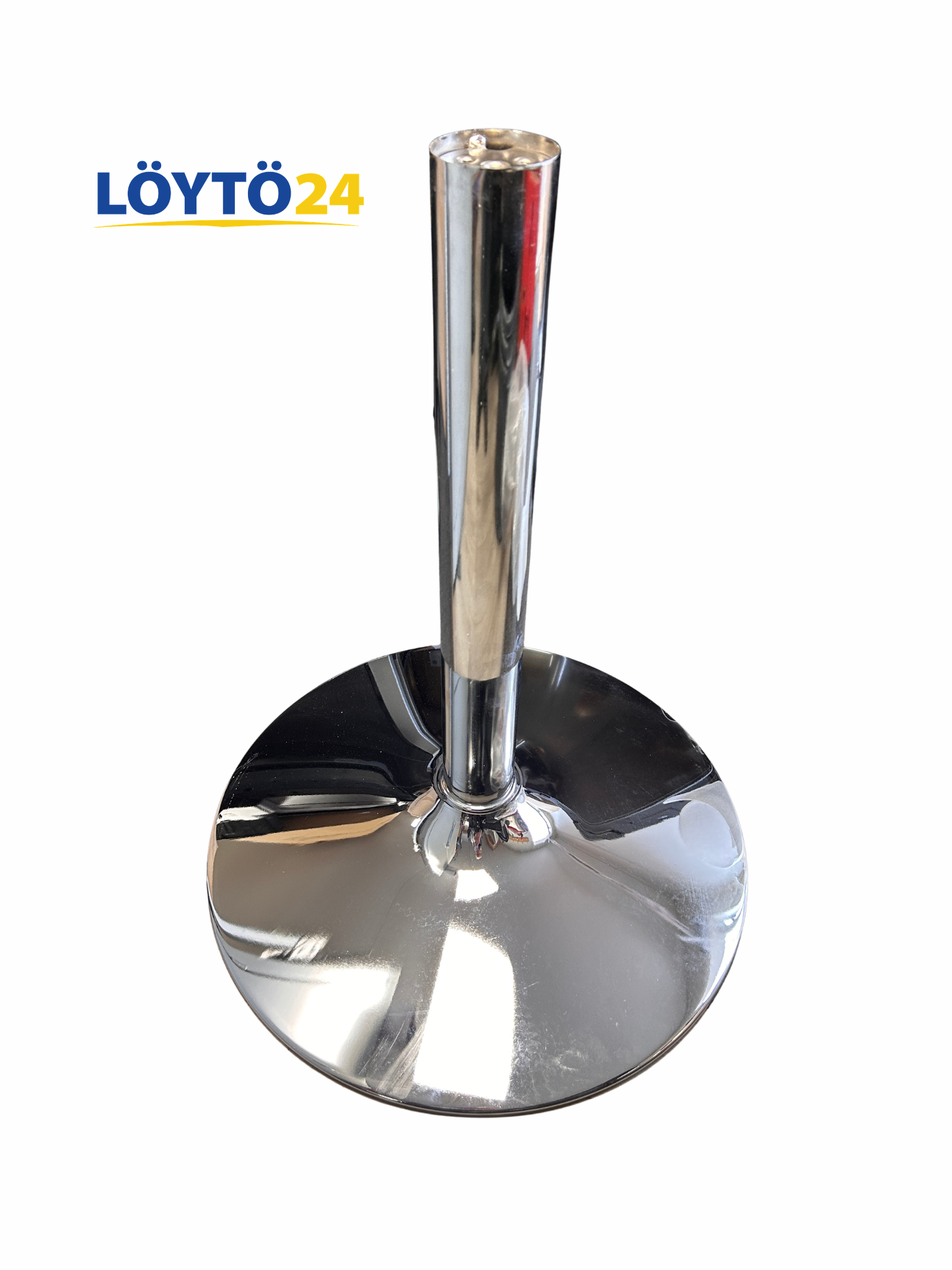 kromi-pöydänjalka-varaosa-moderni-sisustus (Suomi) Kromattu pöydän jalka 60 cm | Pyöreä metallinen pilarinjalka varaosaksi - Image 1