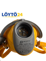 Lähikuva Scott Safety FM2 Sari SIL -kokonaamarin RD40-suodatinkierteestä ja merkinnöistä.