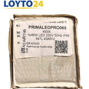 M-Light PRIMA LED PRO 065 1x46W 4000K IP66 tuotepakkaus ja tuotetiedot.