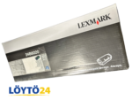 Mustan Lexmark 24B6020 värikasetin myyntipakkaus ja Lexmark logo