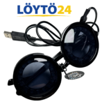 Pyöreät mustat GloFX Pixel Pro LED -lasit USB-johdolla.