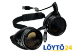 GloFX Pixel Pro LED Goggles -suojalasit ja niihin kytketty USB-virtajohto.