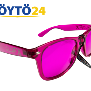 Pinkit GloFX Color Therapy Glasses viistosta kuvattuna.