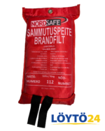 Red Nordsafe sammutuspeite 120x180 cm pakkauksessaan.