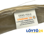 Kangaspussin sisäpuolen OEKO-TEX Standard 100 -sertifikaattilappu