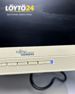 Lähikuva näytön etupaneelin painikkeista ja Fujitsu Siemens Computers -logosta.