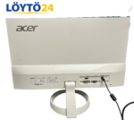 Valkoisen Acer R241Y -näytön takapaneeli, jalusta ja liitännät (HDMI, DVI, VGA)