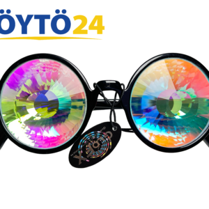 Pyöreät GloFX sateenkaari kaleidoskooppilasit fasetoiduilla linsseillä suoraan edestä