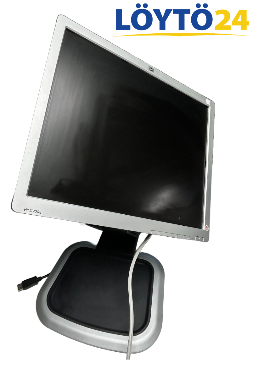 aa HP L1950g 19" LCD-näyttö edestä kuvattuna säädettävällä jalustalla.